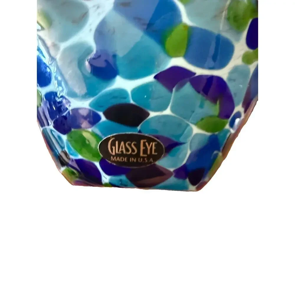 Glass Eye Studio Wave Bowl Bluebonnet Ruffled Hand Blown Art Glass Spatter 6